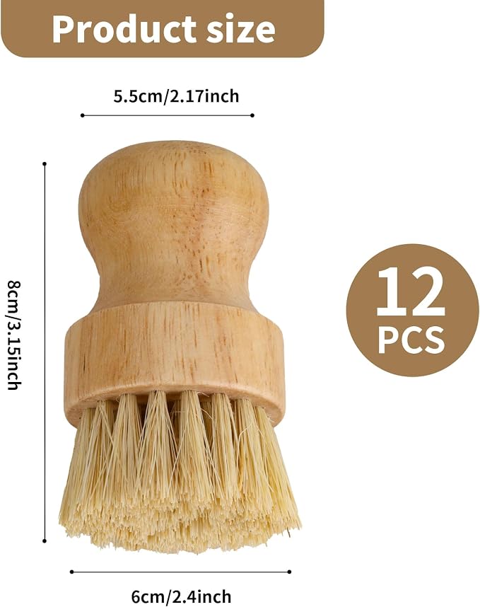 12 Pack Bamboo Dish Brush Bulk, Bamboo Dish Scrubber, Wood Palm Dish Scrub Brush for Dishes Pans, Pots,Vegetables Cleaning