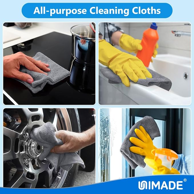 UNIMADE Microfiber Cleaning Cloth, 10 Pack Reusable Microfiber Towels for Cars Lint Free Cleaning Shop Towel Rags for Home Kitchen Automotive Bar Mechanic Restaurant Garage, 11.5"x 11.5", Grey