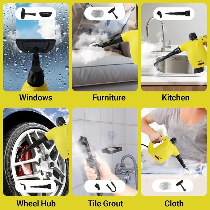 Handheld Steam Cleaner, Steamer for Cleaning, Portable Upholstery Steamer for Surface Cleaning, Hand Steam Cleaner for Furniture, Car Detailing, Home, Kitchen, Bathroom, Upholstery