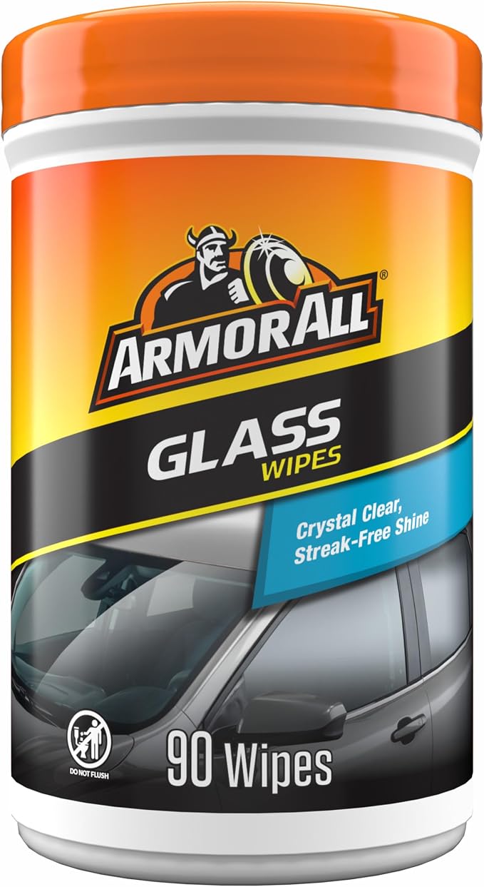 Armor All Car Glass Wipes, Auto Glass Cleaner, 90 Count | Ammonia-free window cleaner wipes safe on tinted glass; remove filmy residue, fingerprints, and bugs