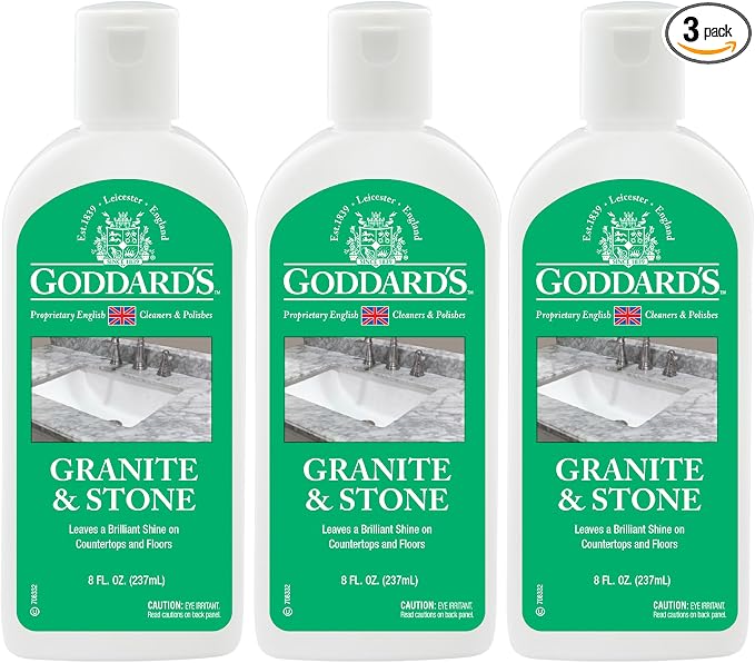 Goddard's Granite & Marble Polish - Clean and Shine Countertops, Tile, and Stone with Carnauba Wax - Water Stain Protection, 8oz, 3 Pack