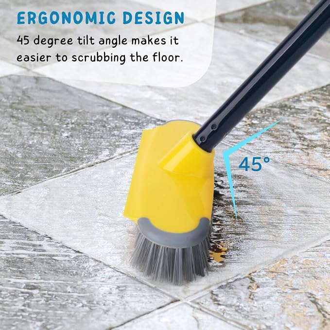 Deck Brush with Long Handle, Scrub Brush for Shower, Stainless Steel Wire Scrub Brush with Long Handle for Deck, Concrete, Patio Floor Cleaning