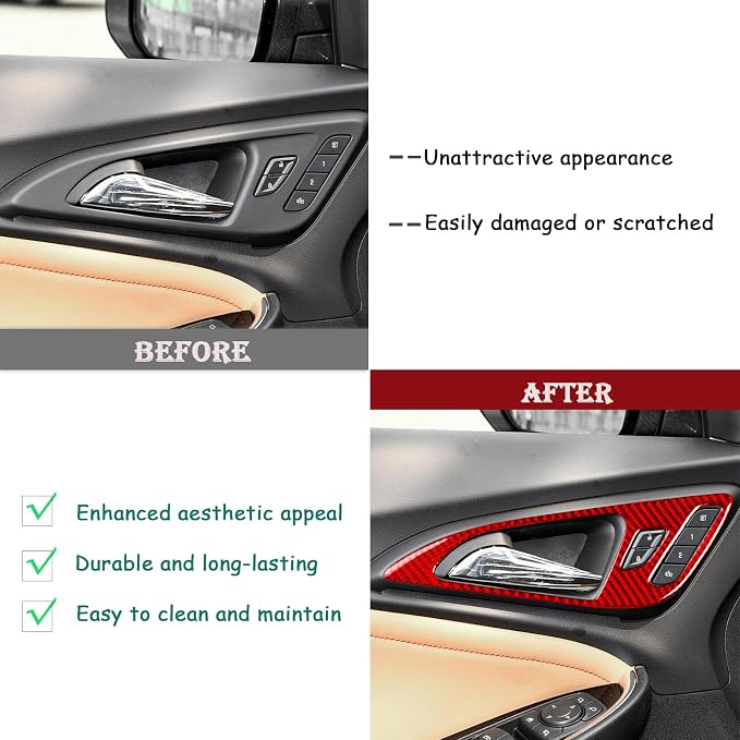 Real Carbon Fiber Trim for Chevy Malibu 9th Gen Accessories | for 2016-2024 Inner Door Bowl Handle Pull Cover Sticker Interior Thick Overlay Decal