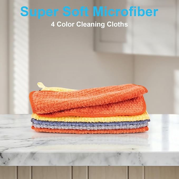 Microfiber Cleaning Cloths 12" x 12": 10 Pack Reusable lint-Free | Towels for Glass, Mirrors, Windows, Stainless Steel, Busting, Kitchen, Bathroom and Car Detailing