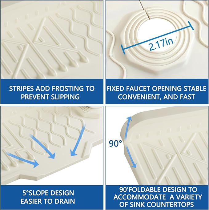 Silicone Sink Mat Splash Guard-17" x 6'' Sink Splash Guard,Kitchen Sink Accessories fit for Countertop, Bathroom,Farmhouse,RV by EBIGIC (Off-white)