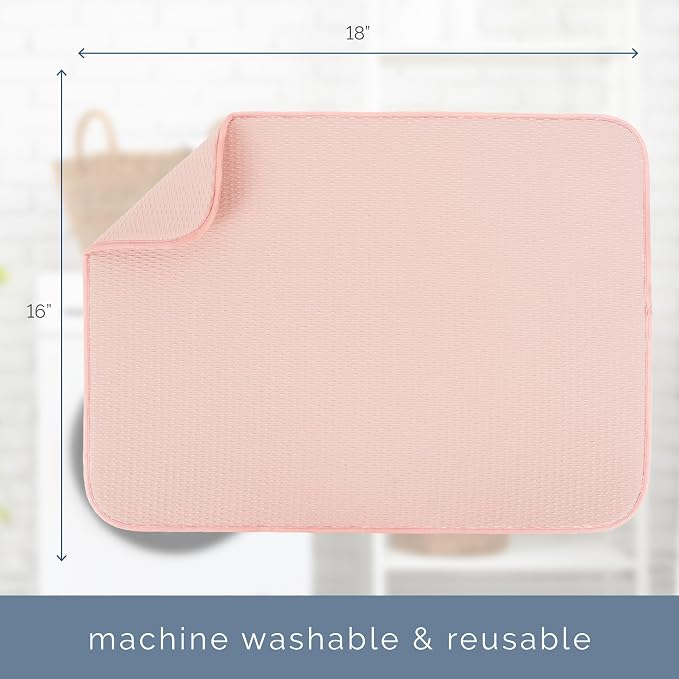 S&T INC. Dish Drying Mat, 18" x 24", XL, Diamond Texture, Rose Pink | Absorbent Microfiber, Extra Large Kitchen Counter Mat for Dishes, Utensils, Pots and Pans, Machine Washable
