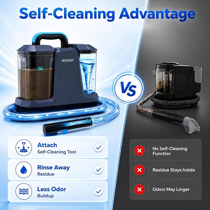 Portable Carpet Upholstery Cleaner for Furniture, Pet Stains, Car Interiors | Powerful Suction, Faster Drying, Deep Stain Removal, Lightweight Design, Large Dual Tanks, Long Hose & Cord, Home & Car Use