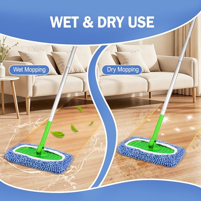 8 Pack Reusable Mop Pads Compatible with Swiffer Sweeper, Dry Sweeping Cloths & Wet Mopping Cloths - Microfiber Mop Pads for Hardwood Floors, Floor Cleaning, Wood Floors (Blue)