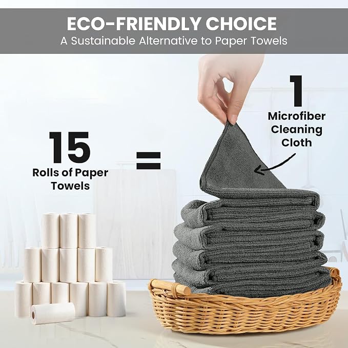 12 Pack Microfiber Cleaning Cloth, 3 Assorted Colors Cleaning Rags for Housekeeping, Colorful Reusable Microfiber Towels for Car, Kitchen, Bathroom and Household Cleaning Supplies, 11.8"X11.8"