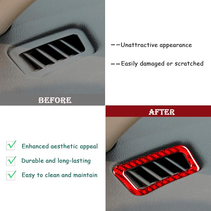 Red Real Carbon Fiber Trim for Nissan Rogue Accessories | for 2014-2020 / Rogue Sport 2017-2022 Dashboard Air Outlet Vent Sticker Interior Thick Overlay Decal