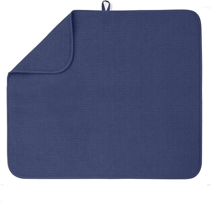 Bellemain XXL Dish Mat Microfiber Dish Drying Mat, Super absorbent (16" x 18", Navy)