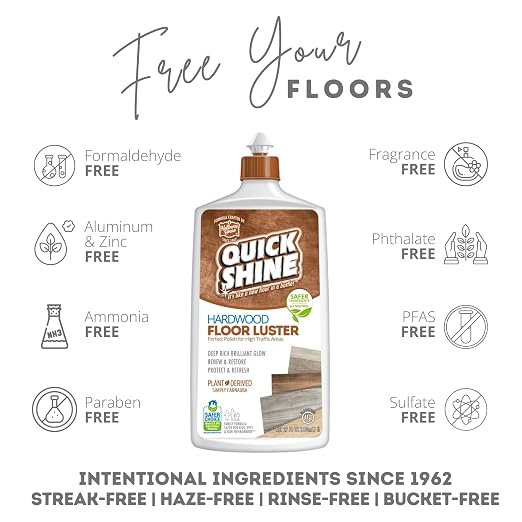Quick Shine Hardwood Floor Luster 27 oz, Natural Looking Shine | Plant Derived Carnauba Polish, Renew & Protect, Streak & Haze Free, Non-slip, pH Neutral, No PFAS, EPA Safer Choice