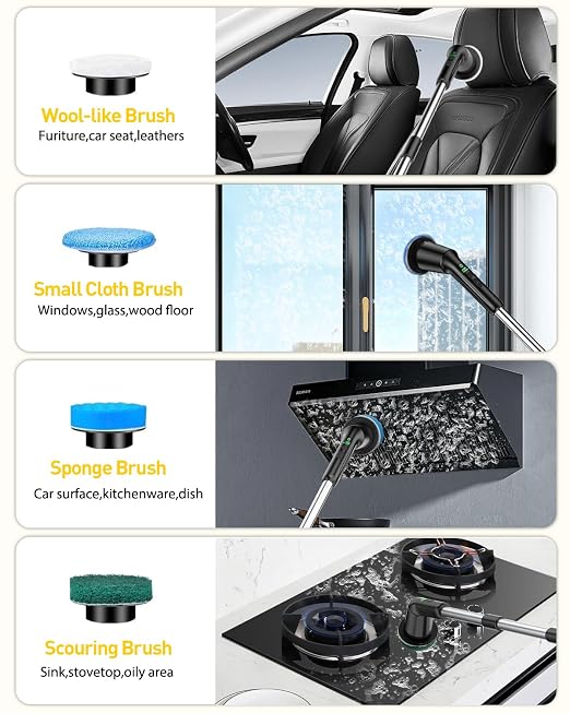 Shower Scrubber with Long Handle, Shower Cleaner Brush with 8 Floor Machine Pads, Cordless Electric Spin Scrubber for Cleaning with 2 Speed, Cleaning Supplies for Bathroom Bathtub Kitchen Floor Toilet