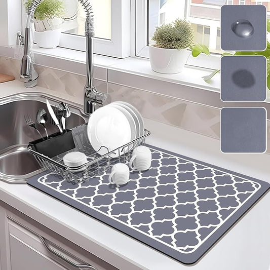 Drying Mat for Kitchen Countertops, Coffee Mat Hide Stain Rubber Backed Absorbent Dish Drying Mat