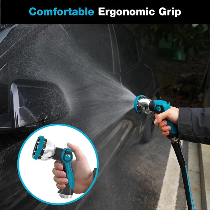 Besiter Garden Hose Nozzle Sprayer: 2 Pack 10 Watering Patterns Spray Nozzles Heavy Duty Metal Hose Head Hose Attachment, Thumb Control On Off Valve Blue Orange