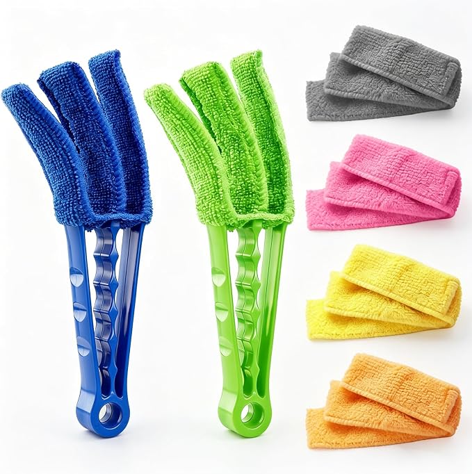 Window Blind Cleaner Duster Brush, 2 Pack with 6 Reusable Microfiber Sleeves for Venetian Blinds, Cleaning Tools for Window Blinds, Air Conditioner Vents, Fans, Car Vent