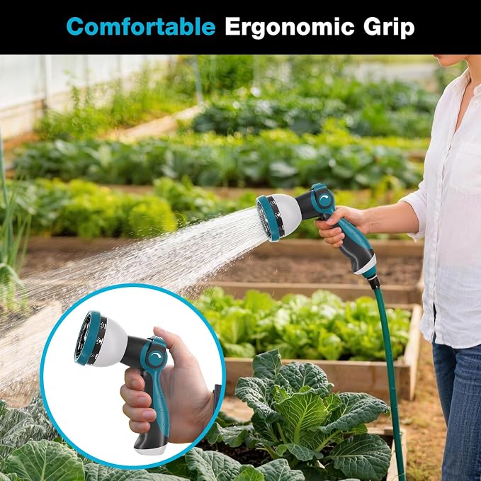 Besiter Garden Hose Nozzle, Hose Sprayer Nozzle with 10 Spray Patterns, Thumb Control On Off Valve,2 Pack High Pressure Metal Water Hose Nozzle for Car Wash, Plants, Pets & Outdoor Cleaning Blue Green