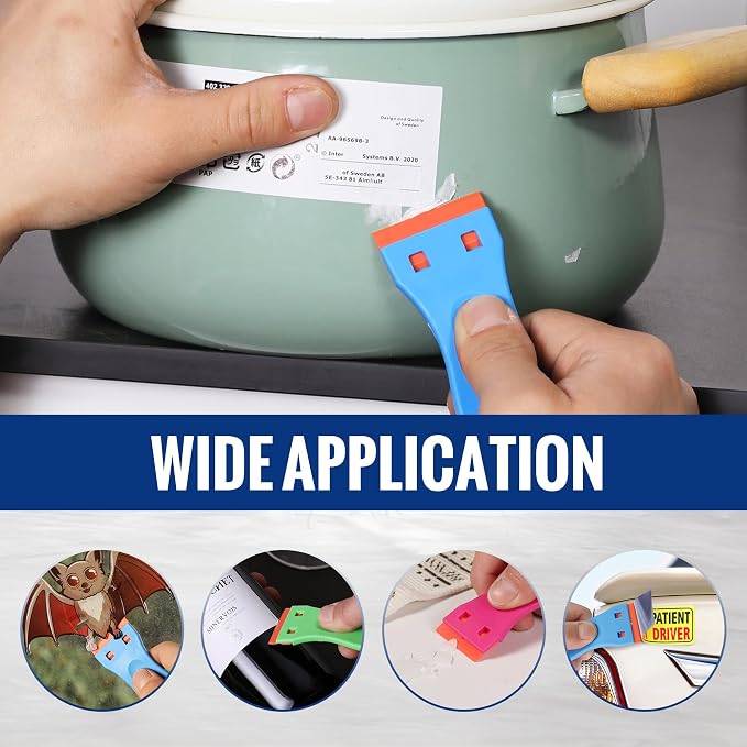 WORKPRO Plastic Razor Blade Scraper Kit, 3 Scrapers with 120 Blades | Safer Plastic Blade Design, Helps Reduce Scratches, Removes Stickers, Labels, Glue & Residue from Glass, Windows & More