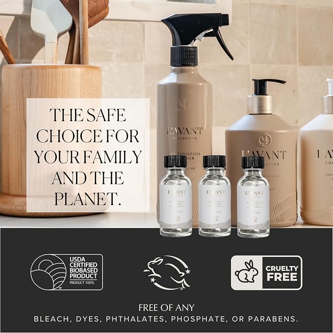 L'AVANT Collective Luxury Multipurpose Surface Cleaner Concentrate | All Purpose Cleaning Spray Refill, Plant-Based & Non-Toxic | Makes 48 Fl Oz, EPA Safer Choice | 3 Fl Oz | Ambre Santal