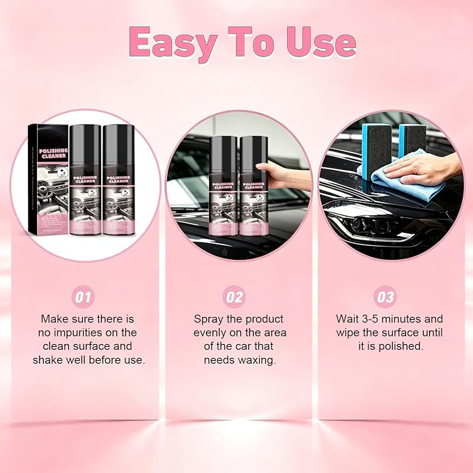 Car Interior Cleaner, Polishing Cleaner Detailer Spray for Car Detailing | Interior Detailer Spray, Interior Car Cleaner for Dashboards, Seats, Leather, Plastic, No Residue (3Pcs)