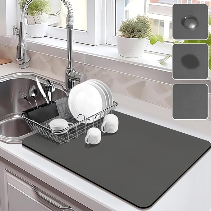 Drying Mat for Kitchen Countertops, Coffee Mat Hide Stain Rubber Backed Absorbent Dish Drying Mat