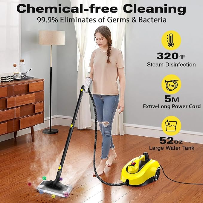 TVD Steam Cleaner for Home, Steamer for Cleaning With 26 Accessories | for Floor, Tile, Grout, Kitchen,Upholstery | 320°F Deep Cleaning | 5-Bar Pressure | 1.5L Tank | 5M Power Cord | Chemical-Free