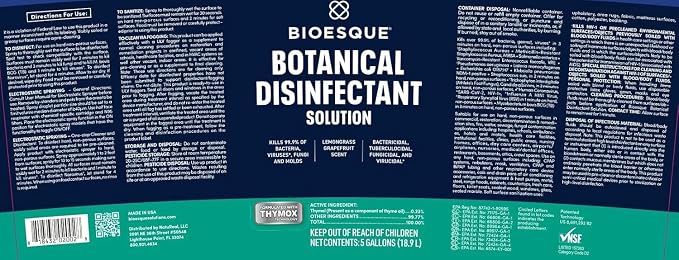 Bioesque Botanical Disinfectant Solution, Heavy Duty Broad-Spectrum Disinfectant, Kills 99.9% of Bacteria, Viruses*, Fungi, & Molds, 5 Gallon (Pack of 1)