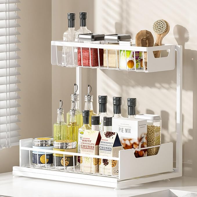 Ceetug Under Kitchen Sink Organizers and Storage, White, 1 Pack | Slide Out Drawer, L-shape, 2 Tier, Cabinet Organizer for Kitchen Bathroom
