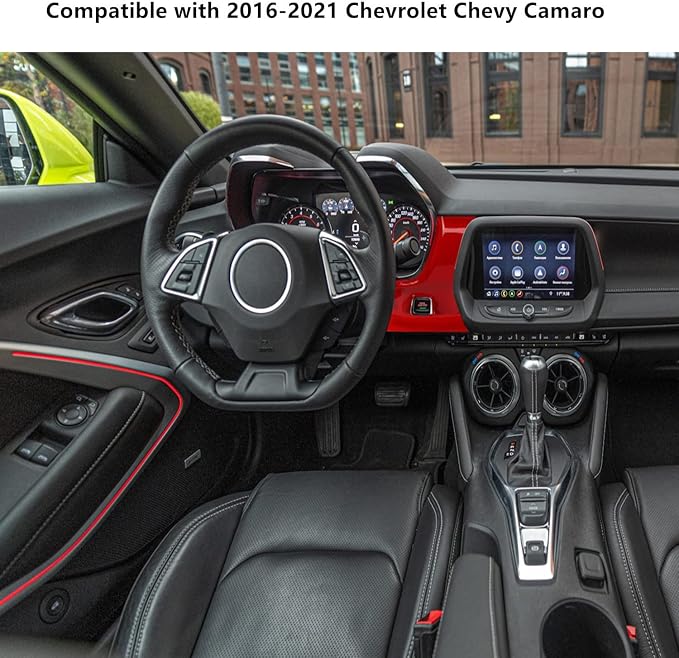 Center Console Dashboard Panel Cover Trim Kit Compatible with 2016-2023 Chevrolet Chevy Camaro(Red)