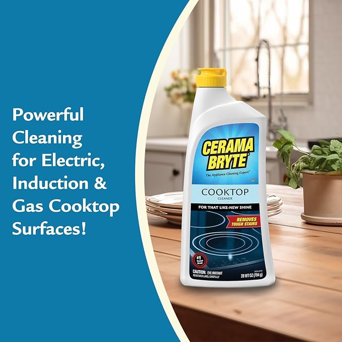 Cerama Bryte Removes Tough Stains Cooktop and Stove Top Cleaner for Glass - Ceramic Surfaces, 1-28 oz