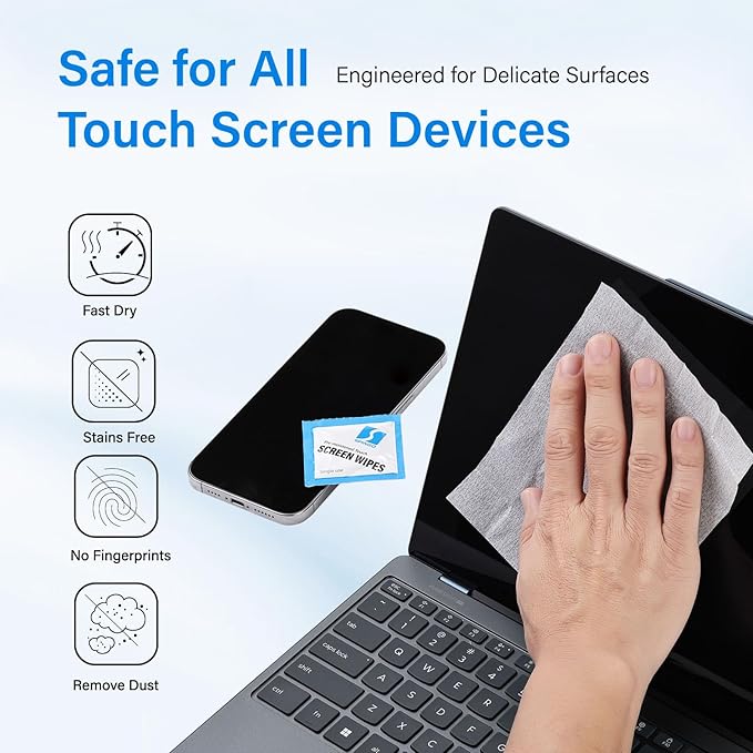360 Count Screen Wipes, Screen Cleaner Wipes for Electronics, Touchscreens | Streak-Free & Scratch-Free Electronics wipes for Phone, Laptop, Computer, Monitor, Touchscreens, Care Screens, Eyeglasses.