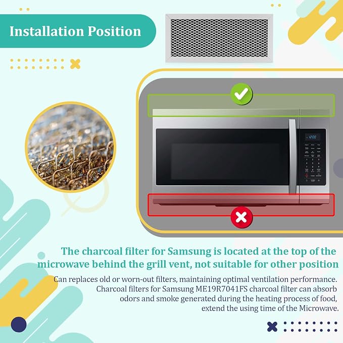 2PCS Microwave Charcoal Filter Compatible with Samsung ME19R7041FS,ME19R7041FS/AA, ME19R7041FT,ME19R7041FT/AA, ME19R7041FB,ME19R7041FB/AA Accessories Replacement
