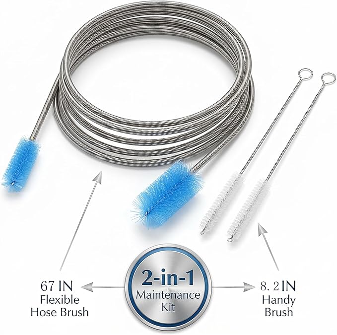 67" Flexible Drain Brush Set, Double Ended Long Hose Pipe Cleaner with 2 Pcs 8.2" Straw Cleaning Brushes, Nylon Tube Cleaner Tool for Refrigerator Defrost, Aquarium Filter, Sink Drain
