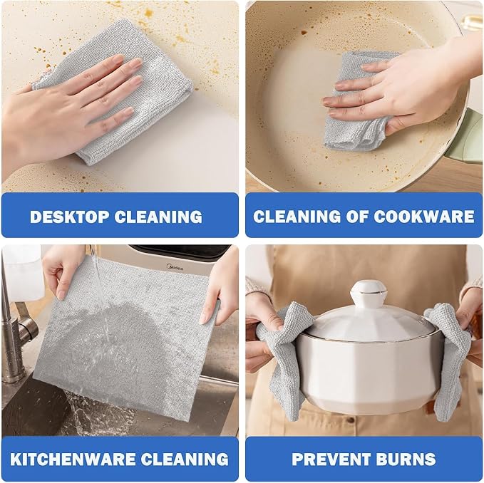 100 Pack Microfiber Cleaning Cloth Roll, Tear Away Reusable Towels, 11" X 9", Ultra Absorbent & Lint Free Cloth for Cars, Kitchen, Window, Home and Shop, Gray