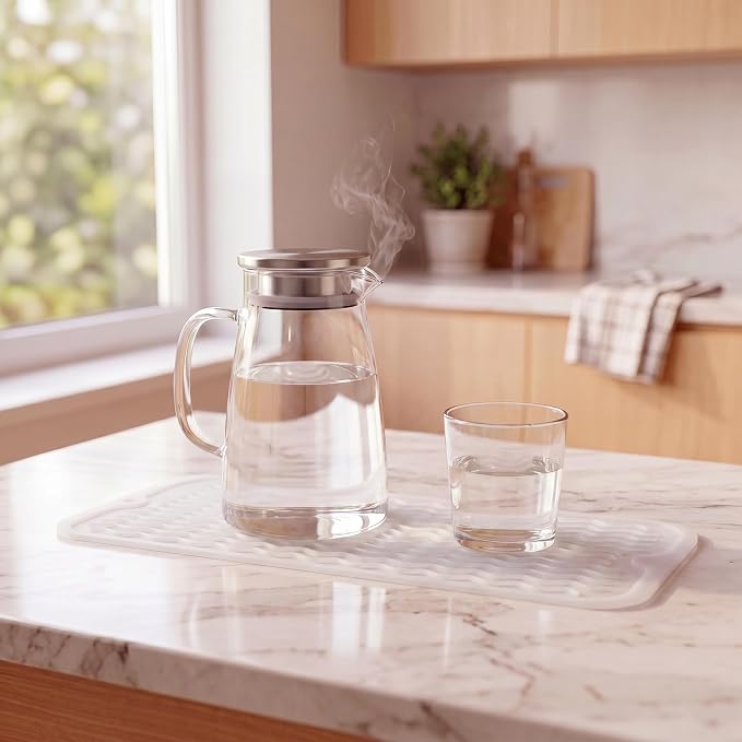 MicoYang Silicone Dish Drying Mat for Multiple Usage,Easy clean,Eco-friendly,Heat-resistant Silicone Mat for Kitchen Counter,Sink,Bar,Bottle,or Cup Translucent M 17 inches x 6 inches