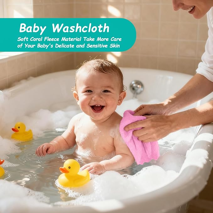 HOMEXCEL Baby Washcloths 12 Pack-Microfiber Coral Fleece Baby Bath Face Towel 7 x 9 Inch Extra Absorbent Soft Burp Cloth and Wash Cloths for Newborn-Infants and Toddlers,Light Pink