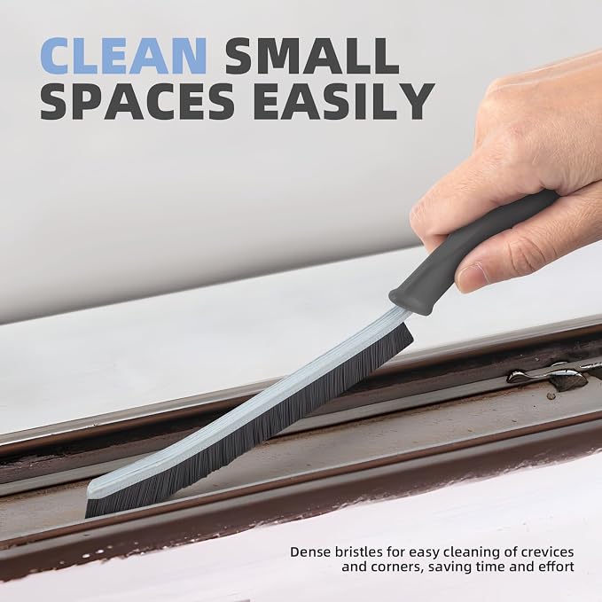 FOOGWEE Hard Bristle Crevice Cleaning Brush - Cleaning Supplies - Grout Cleaning Brushes for Household Use - Crevice Cleaning Tool for Bathroom, Home and Kitchen (3, Grey)