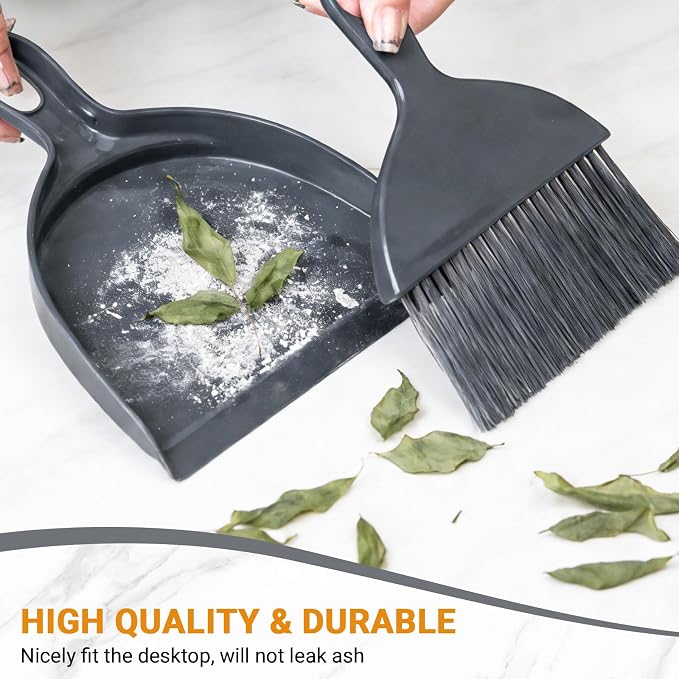 THINKLEARN 2PCS Small Dust Pan and Brush Set, Mini Broom Dustpan Kit | Portable Brush Dustpan Combo Set, Dark Gray Cleaning Supplies