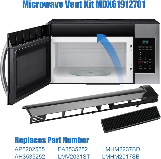 MDX61912701 Microwave Vent Grille Replacement Compatible with LG Microwave Vent Kit，Replaces Microwaves Parts AP5202555, 2119394, AH3535252, EA3535252, Come with Microwave Filter 5230W1A003A