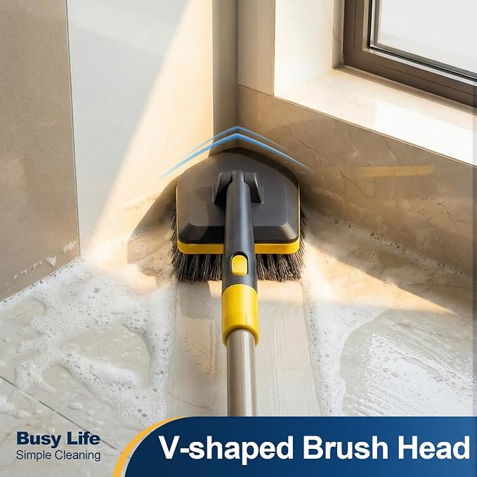 Yocada Tub Tile Scrubber Brush 2 in 1 Cleaning Brush 4*Scouring Pads 58.2" | Adjustable Telescopic Pole Stiff Bristles for Cleaning Bathroom Kitchen Toilet Wall Tub Tile Sink Non Scratch