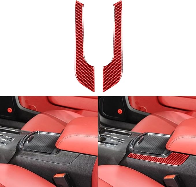 Trim Central Armrest Fit for Dodge Charger/Chrysler 300 2011-2023 | Real Carbon Fiber | Trim Central Armrest Side Trim Decals | Thick Overlay | Anti-scratch | Red