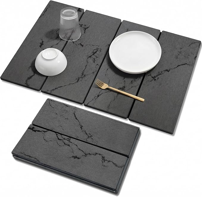 Large Stone Drying Mat for Kitchen Counter, 24"x16" Collapsible Quick Dry Dish Drying Mat, Water-Absorbent Marble Diatomaceous Earth Mats for Bottles Cups Dishes, Match Any Countertop