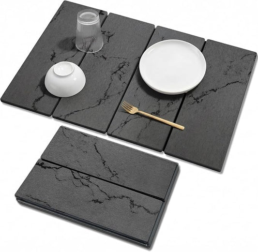 Large Stone Drying Mat for Kitchen Counter, 24"x16" Collapsible Quick Dry Dish Drying Mat, Water-Absorbent Marble Diatomaceous Earth Mats for Bottles Cups Dishes, Match Any Countertop