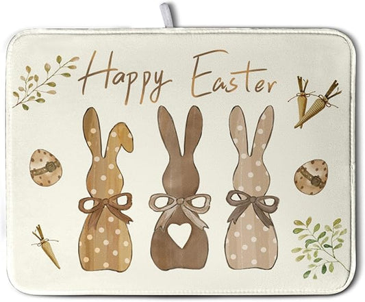 Happy Easter Bunny Dish Drying Mat Rabbits Egg Carrot Dish Pad for Kitchen Counter 18x24 Inch Microfiber Absorbent Spring Bufflao Plaid Dish Draining Mat Reusable Washable Dish Drainer Rack Mat