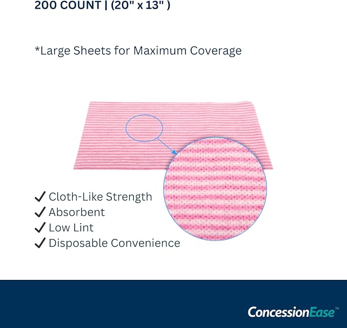 ConcessionEase Food Service Wipes – 200 Count 20" x 13" Disposable Bar Mop Replacement Towels – Cloth-Like Cleaning Wipes for Restaurants, Food Trucks & Kitchens