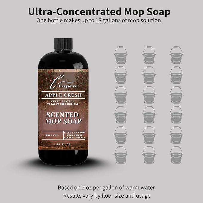 Lapew Apple Crush Scented Mop Soap - Luxury Floor Cleaner Concentrate for Mopping Tile, Laminate, Vinyl & Hardwood | Streak-Free, Low-Foam | 36 oz