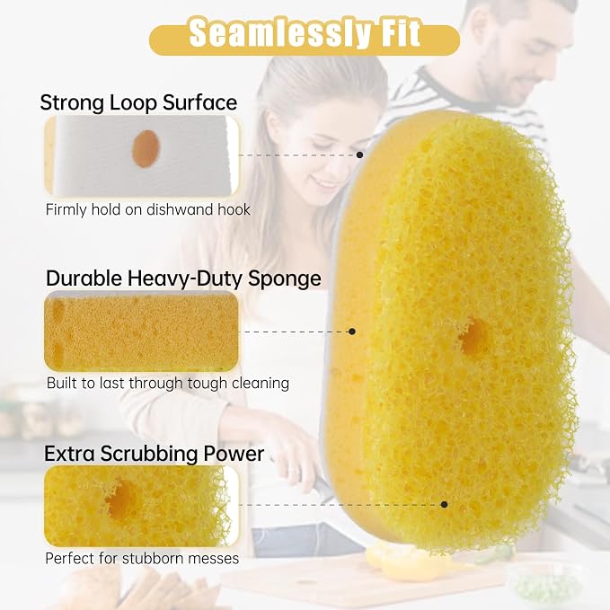 8 Packs Dish Wand Sponge Refills for Scrub Daddy Dish Daddy - Replacement Heads for Dish Sponges, Non Scratch Dish Washing Scrubbers, Ideal for Kitchen Cleaning, Yellow (Only Sponge Heads)