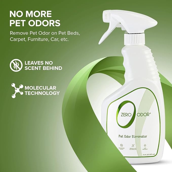 Zero Odor Pet Odor Eliminator, Air and Surface Odor Remover for Carpet, Furniture, and Pet Beds, Trigger Spray, 16 fl oz