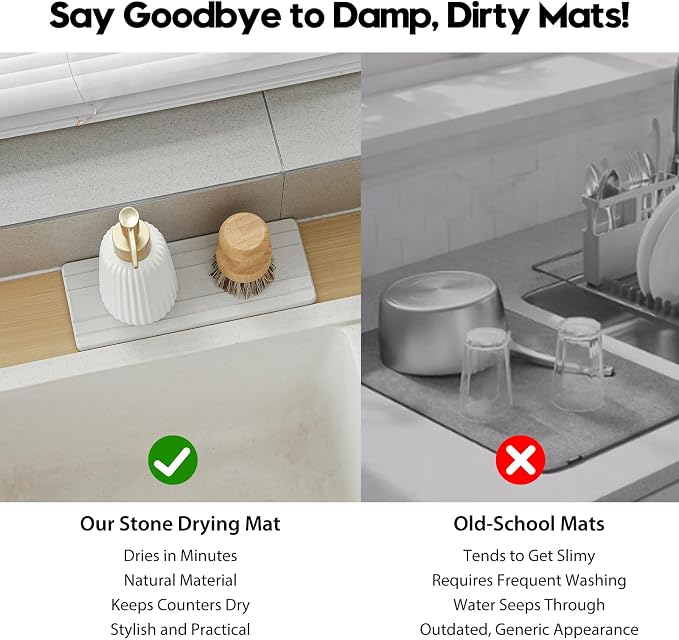 3 Pack Diatomite Stone Sink Tray, Water Absorbing Mat for Kitchen & Bathroom Counter, Quick Dry Soap Dish Makeup Vanity Caddy,Sponge Holder Organizer, Beige - 2pcs of 4.5"x 3.5" and 1pc of 9"x 3.5"