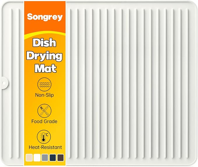 Songrey 18" x 16" Silicone Dish Drying Mat, Kitchen Counter Drying Pad for Sink Dishes or Under Rack, Multi-Use as Heat Resistant Trivet, Coffee Bar Mat